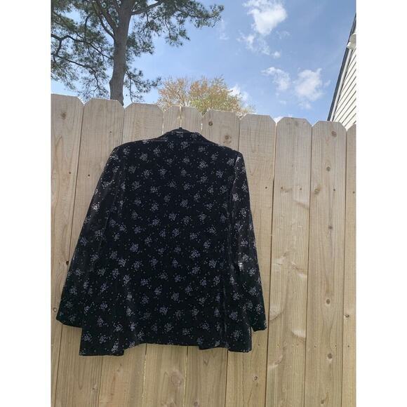 Vintage Tan Jay‎ Velour Open Jacket Black Floral size 14 grey blazer spring - Picture 6 of 7